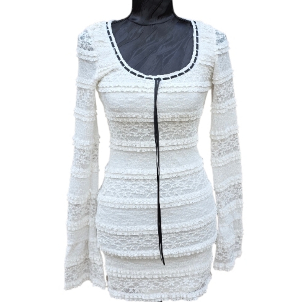 Altar’d State Ivory Lace Long Sleeve Dress XS - Picture 4 of 12